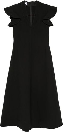 Moschino Black V-Neck Midi Dress with Ruffled Sleeves