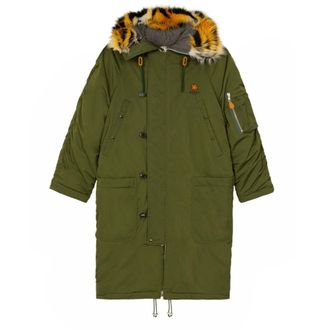 Kenzo Mens Padded Parka Dark Khaki Green Jacket Cotton - Size X-Large