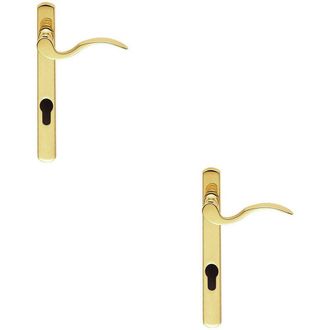 Loops 2x Scroll Lever Door Handle on Lock Backplate Polished Brass 208mm X 25mm in Metallics