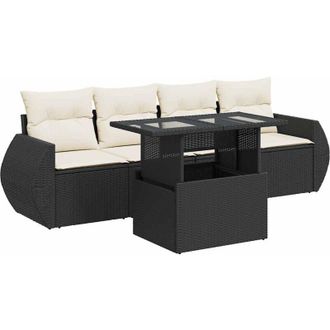 vidaXL Vidaxl - Set De Muebles De Jard&iacute;n 5 Pzas Y Cojines Rat&aacute;n Sint&eacute;tico Negro