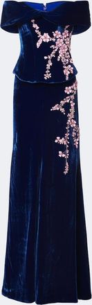 Costarellos Rielle embellished floral-appliqu&eacute; velvet gown
