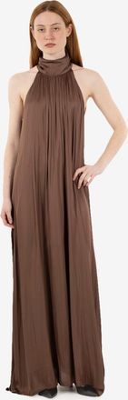 SOLOTRE Abito lungo collo halter cioccolato