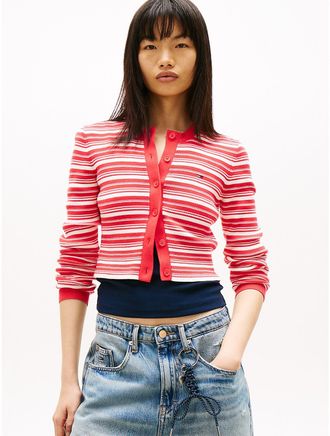 Tommy Hilfiger Womens Tommy Jeans Slim Fit Striped Cardigan - Red - XL