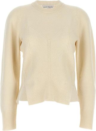 Alexander McQueen Chevron Corset Sweater - Dames - Ronde hals truien - Beige - XS - Wol - Truien & Vesten