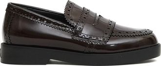 AGL Glossy Calf Leather Loafers With Brogue Detailing