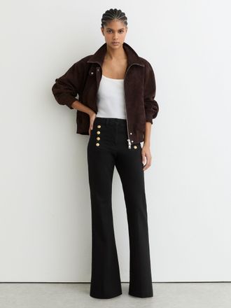 Reiss Black Button-detail Flared Jeans, 25R