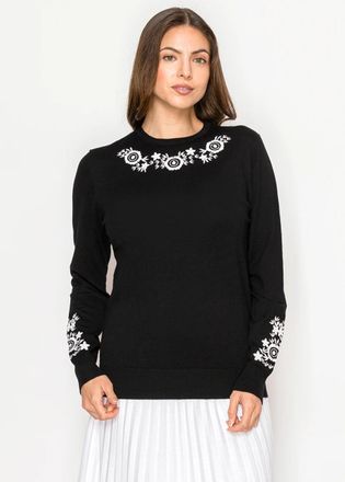 YAL New York Black Knit Sweater with Floral Detail