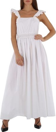 Chloé Ladies White Long Sleeveless Dress With Ruches And Ruffles, Brand Size 34 (US Size 2)