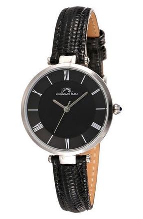 Porsamo Bleu Bellevue Leather Strap Watch, 32mm in Black Silver Tone at Nordstrom Rack