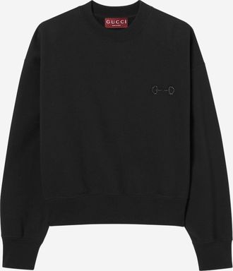 Gucci Womens Cotton Sweatshirt With Embroidered Logo Black Top