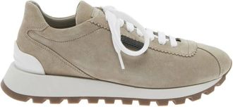 Brunello Cucinelli Schoenen, Dames, Beige, 38 1/2 EU, Beige Sneakers met Monil Detail
