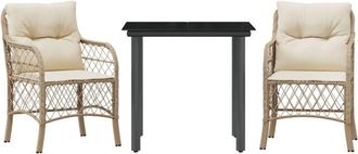 vidaXL Sillas Y Mesita De Jard&iacute;n 3 Piezas Rat&aacute;n Sint&eacute;tico Coj&iacute;n Beige Vidaxl