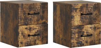 vidaXL Mesita De Noche De Pared 2 Uds. Roble Ahumado 34,5 X 33 X 40 Cm Vidaxl