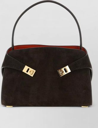 Ferragamo hug soft medium shoulder bag crocodile suede