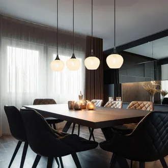 Globo Lighting Lampada A Sospensione In Vetro Lampada A Sospensione A 4 Fiamme Per Soggiorno Sospensione Nero Cromo, Metallo, 4x Attacco E27, Lxlxh 99x18x120 Cm