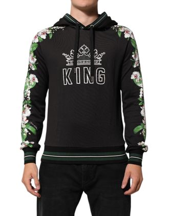 Dolce & Gabbana KING Black Orchid Floral Crown Logo Hoodie Mens Sweater