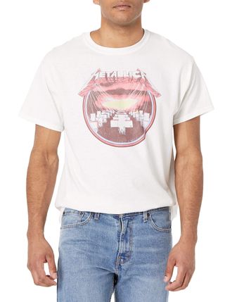 Metallica Mens Limited Edition Distressed Master of Puppets T-Shirt, White, Medium