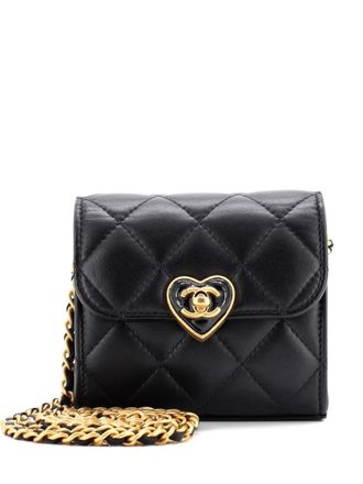Chanel Coco Love CC Heart Clutch with Chain Quilted Lambskin Mini crossbody bag - Zwart