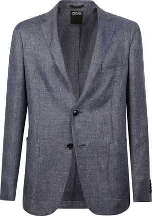 Ermenegildo Zegna Blue Lux Tailoring Textured Linen Blazer