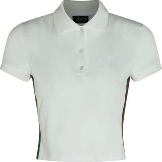 Gucci Tops, Dames, Wit, XS, Katoen, Polo shirt van geribd katoenen jersey