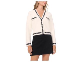 Vince Camuto Cardigan with Trim Womens Sweater Birch : LG, Acrylic/Polyester/Spandex