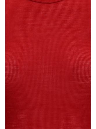 Versace Womens Ribbed Knit T-Shirt Lipstick Red Fleece Wool T-Shirts & Jerseys