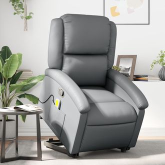 vidaXL Sill&oacute;n Reclinable De Masaje De Pie Cuero Artificial Gris Vidaxl