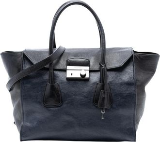 Prada Pre-owned Handbags, female, Blue, Size: ONE SIZE Pre-owned Structured Leather Satchel