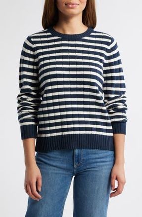 Caslon Stripe Crewneck Rib Sweater in Navy Blazer- Ivory Stripe at Nordstrom Rack, Size Xx-Large