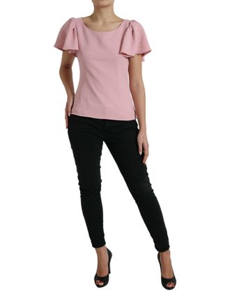 Dolce & Gabbana Womens Pink Short Sleeves Round Neck Blouse Top Viscose Acetate Elastane