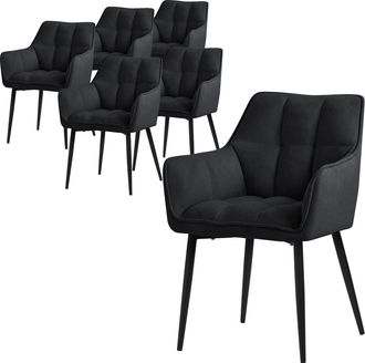 ML Design Ml-design - Set 6x Silla De Comedor Con Respaldo Y Reposabrazos Asiento Acolchado Negro Tapizado De Tejido De Rizo Con Patas De Metal Sill&oacute;n De Dise&ntilde;o