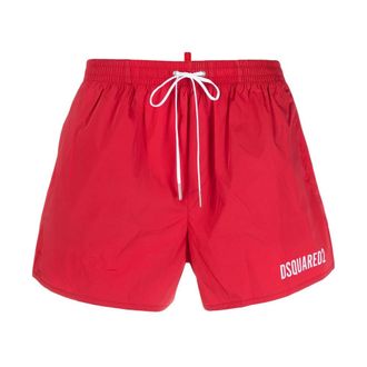 Dsquared2 Beachwear, male, Red, Size: XL Icon-print Drawstring Swim Shorts
