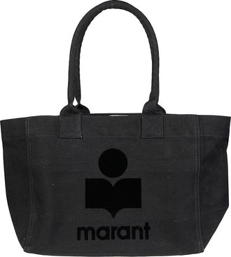Isabel Marant Black Yenky Zippedgz Textured Logo Cotton Tote Bag