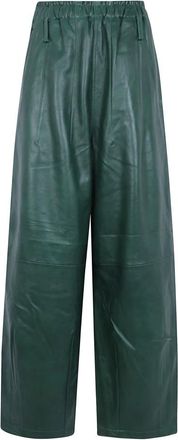 Frankie Shop Oakdale Leren Track Pants - Dames - Wijde Broeken - Groen - XS - Leer - Broeken