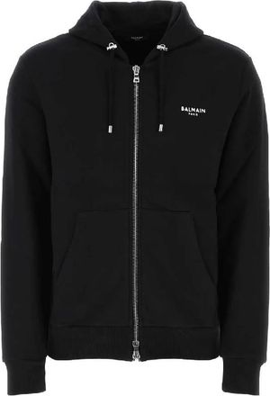 Balmain Flock Logo Zip Up Hoodie, Size Small