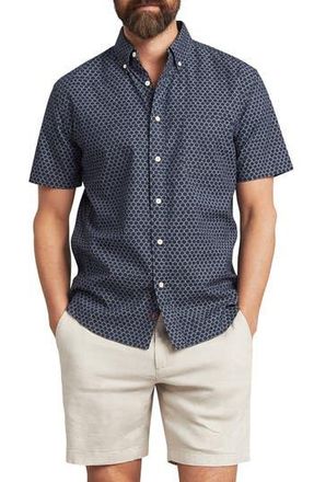 Faherty Playa Regular Fit Print Short Sleeve Button-Down Shirt in Midnight Fishscale at Nordstrom Rack, Size Medium
