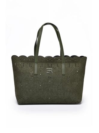 Ermanno Scervino Military Green Sangallo Cut-Out Canvas Tote Bag