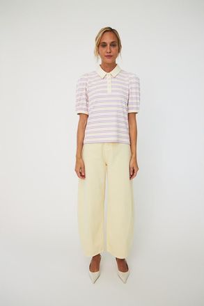 Cras Kleocras Striped Polo Shirt in Creme Lilac Stripe at Nordstrom, Size 12