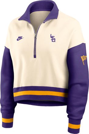 Nike LSU Legacy Nike Womens College Cropped Oversized 1/4-Zip Crew in Brown | 03O80JHMLOV-A6C