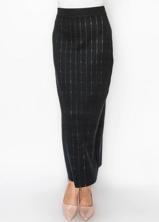 YAL New York Long Straight Knit Skirt in Black