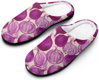 Generic Purple Onion Pattern Funny Mens Cotton Slippers Soft Non-Slip Rubber Sole House Slipper Indoor Outdoor