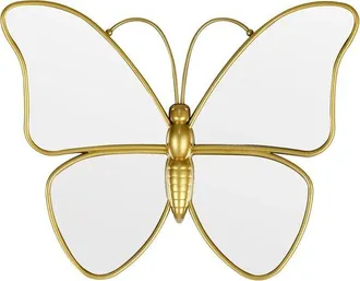 OEM Espejo De Pared Decorativo Con Forma De Mariposa Y Marco De Pl&aacute;stico Dorado - 31 X 25 Cm