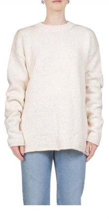 Aya Muse Oversized Vintage Crewneck Pullover Sweater In Cream