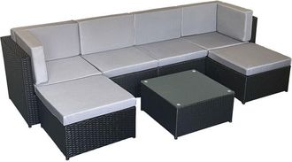 Happy Garden Conjunto De Muebles De Jard&iacute;n Bonifacio De Resina Tejida Negra, Con Capacidad Para 6 Personas Coj&iacute;n Gris