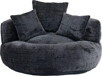 Urban Meuble Sill&oacute;n redondo de chenilla gris con cojines