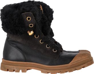 Chloé Pre-owned Womens Chloé Sheared Combat Boots in Black Leather and Suede - Size EU 39