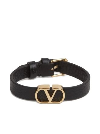 Valentino Garavani Bracciale in pelle con fibbia VLogo Signature - Nero