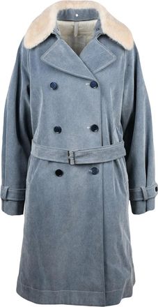 Duno Blue Cotton-Blend Fur Collar Krisia Coat