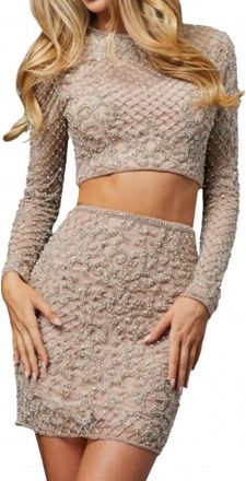 Sherri Hill Beaded Two Piece Mini Dress In Nude