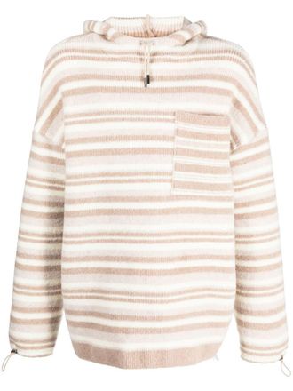 Jacquemus striped-pattern oversized knitted hoodie - men - Polyamide/Merino/Elastane - L - Neutrals